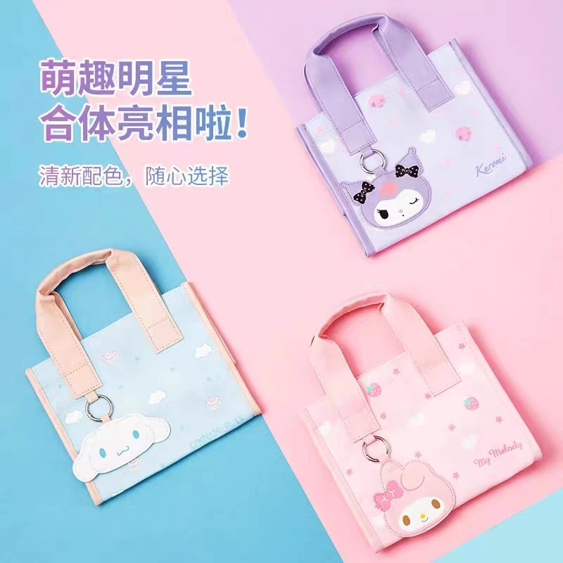 Sanrio Bento bag Kuromi Cinnamon Roll Merlot กระเป๋าใส่กล่องอาหารกลางวัน ผ้าแคนวาส แบบพกพา กระเป๋าช้อปปิ้ง การ์ตูน
