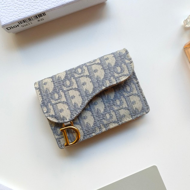 [พร้อมกล่อง] Dior กระเป๋าสตางค์ผู้หญิง ของแท้ 100% คลิปหนีบอานหนังแท้ ขนาด 11 * 7.5 * 2.5 ซม.