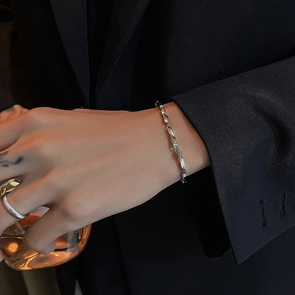 【Miss Lady】สร้อยข้อมือโซ่เหล็กไทเทเนียม สไตล์พังก์ ฮิปฮอป ย้อนยุค อินเทรนด์ สําหรับเก็บสะสม สร้อยข้อมือลูกปัด Splice Chain ไม่มีสีซีดจาง MSL