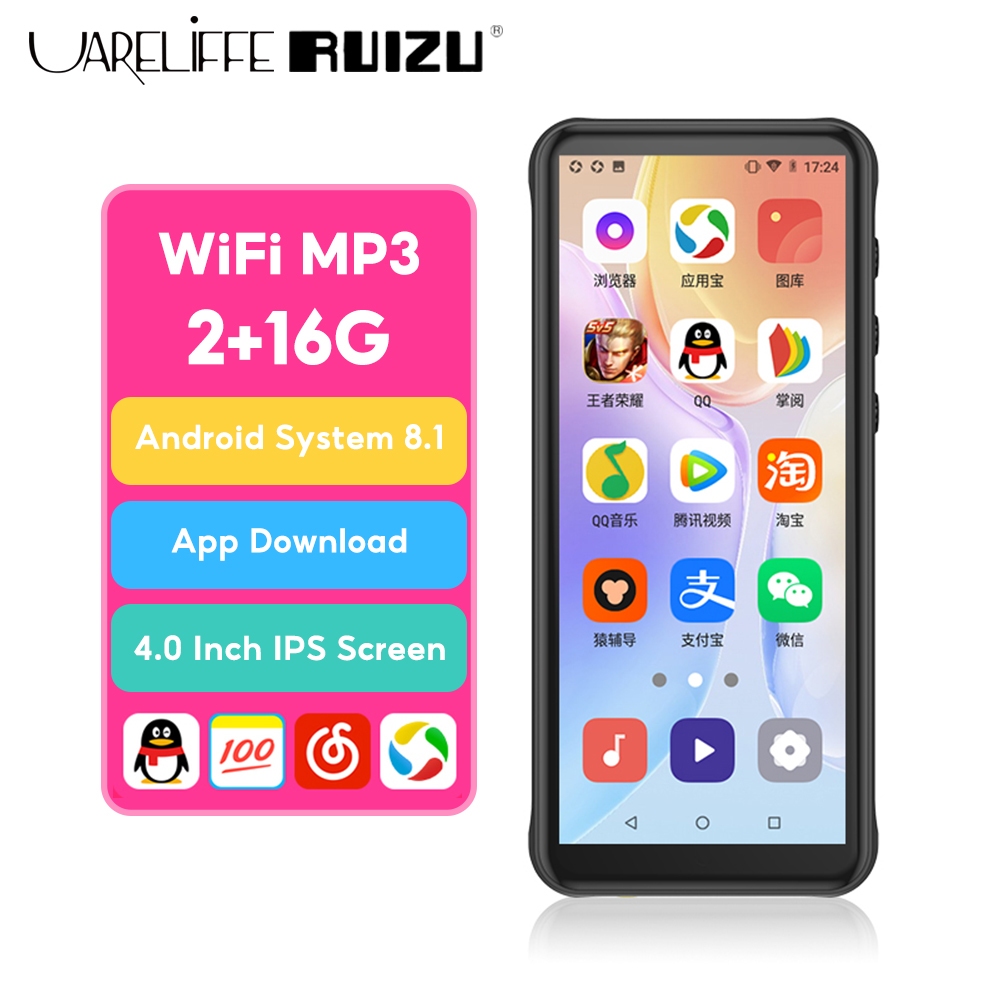 Uareliffe RUIZU Z80 เครื่องเล่นเพลง 16G MP4 WiFi Android 8.1 บลูทูธ 5.0 HiFi MP3 เครื่องเล่น 4.0 นิ้