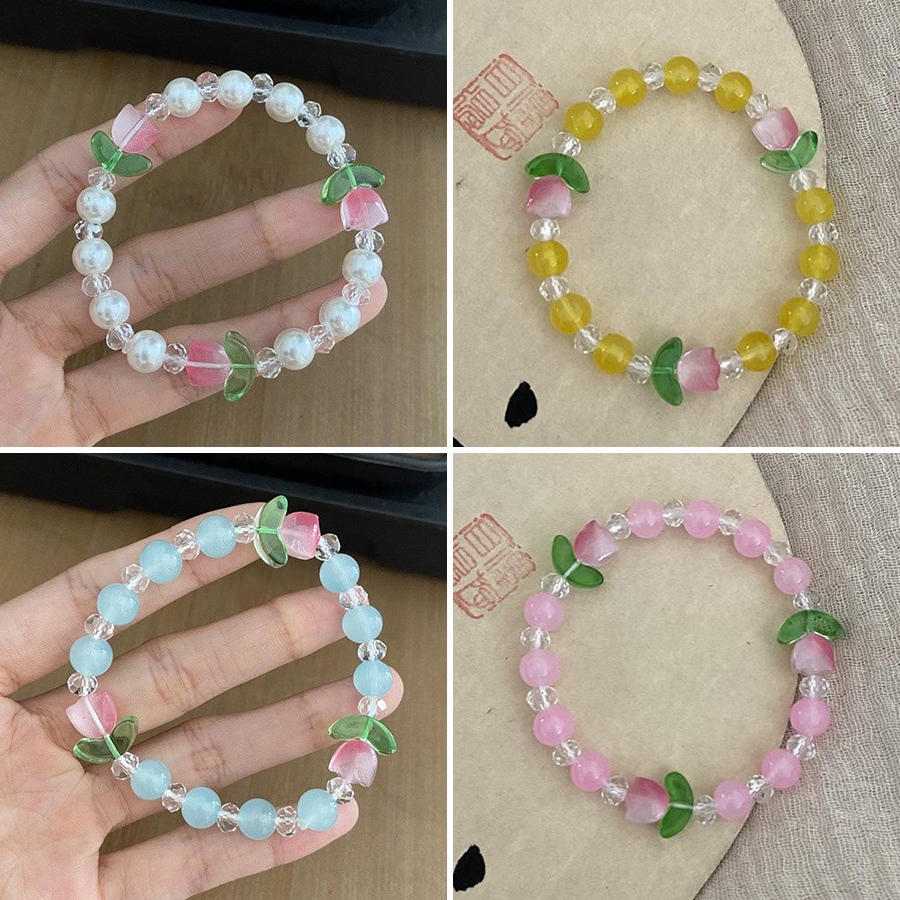 สร้อยข้อมือ ประดับลูกปัด รูปดอกทิวลิป แฮนด์เมด เหมาะกับของขวัญแต่งงาน แฟชั่นคู่รัก สําหรับผู้หญิง