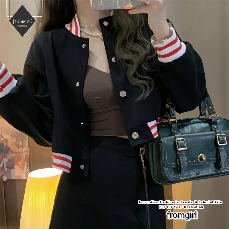 เสื้อแจ็กเก็ตเบสบอล แขนยาว แฟชั่นฤดูใบไม้ร่วง แบบใหม่