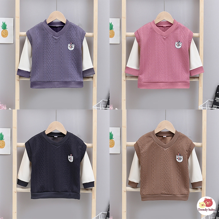 เสื้อสเวตเตอร์แขนยาวเด็ก เสื้อยืดสไตล์เกาหลีสำหรับเด็กโต แจ็คเก็ตคอกลมเด็กฤดูใบไม้ผลิและฤดูใบไม้ร่วง เสื้อกั๊กสำหรับเด็กชายและเด็กหญิง