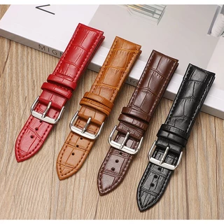 สายนาฬิกาข้อมือหนังแท้ ลายไม้ไผ่ 12-24 มม. สีดํา สีน้ําตาล สีแดง สีขาว สีชมพู
