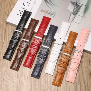 สายนาฬิกาข้อมือหนังแท้ ลายไม้ไผ่ 12-24 มม. สีดํา สีน้ําตาล สีแดง สีขาว สีชมพู