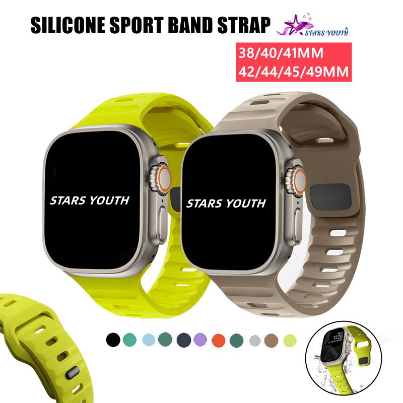 สายนาฬิกาข้อมือซิลิโคนยาง สําหรับ Apple Watch Ultra 2 49 มม. 45 มม. 44 มม. 40 มม. 41 มม. 38 มม. 42 มม. Iwatch Series 9 8 7 6 SE 5 4 3 2