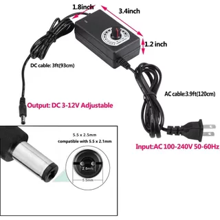 อะแดปเตอร์พาวเวอร์ซัพพลาย 3V -12V 2A 2A 24W ปรับได้ ปลั๊ก US สําหรับเครื่องสัก