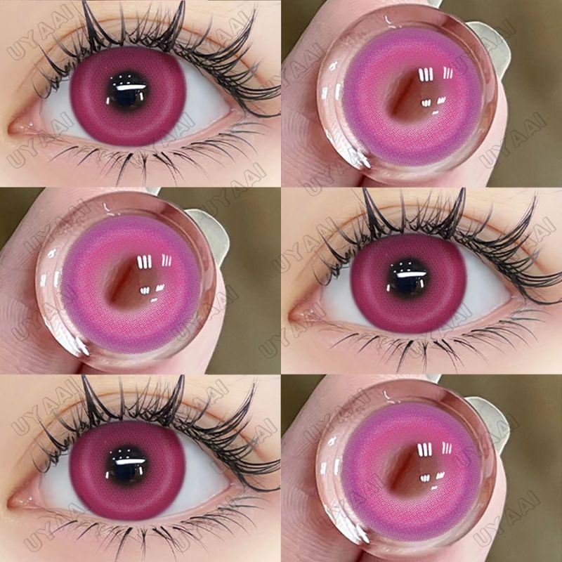 Uyaai คอนแทคเลนส์สายตาสั้น สีชมพูแคนดี้ 14.5 มม. 0.00--5.00 2 ชิ้น