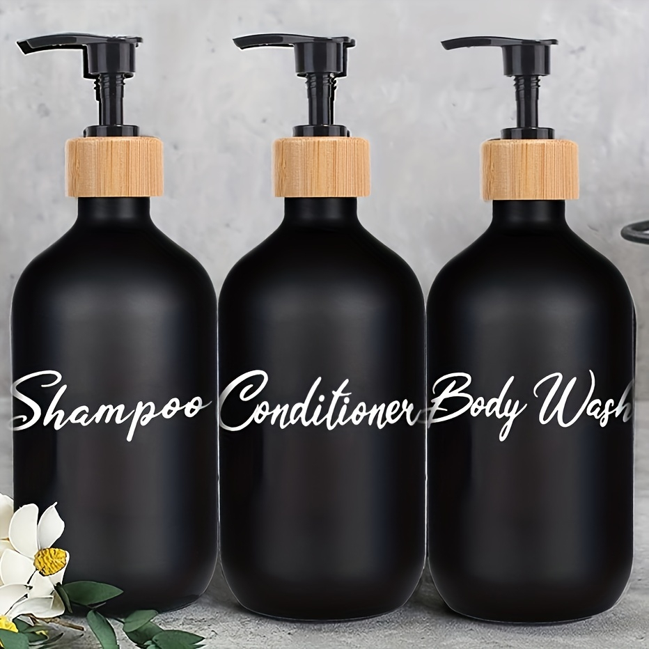 ขวดแชมพู และครีมนวดผม เนื้อแมตต์ เติมได้ พร้อมปั๊มไม้ไผ่ ขนาด 500 มล. สีดํา สําหรับติดผนังห้องอาบน้ํา
