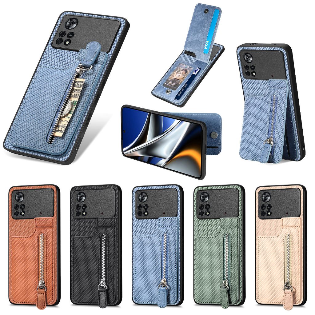 Xiaomi POCO M6 Pro / X6 / X5 / F5 / M5 / M5S Zipper Wallet Case Cover พร้อมฟังก์ชั่นใส่บัตรเครดิตหลายตัว