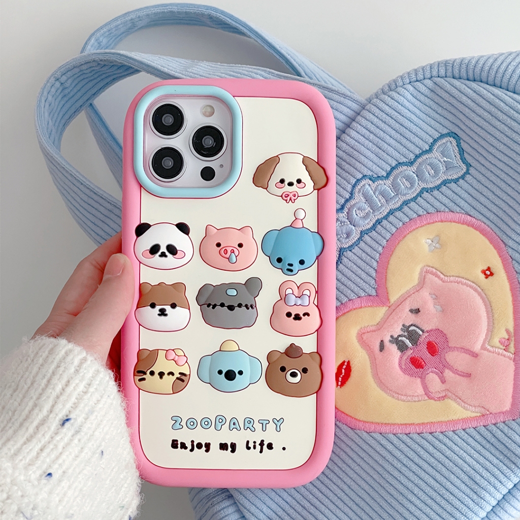 เคสโทรศัพท์มือถือ ซิลิโคนนิ่ม TPU กันกระแทก ลายสัตว์น่ารัก สําหรับ iPhone 11 12 12 Pro 13 Pro Max 14 14 Pro 15 15 Pro Max