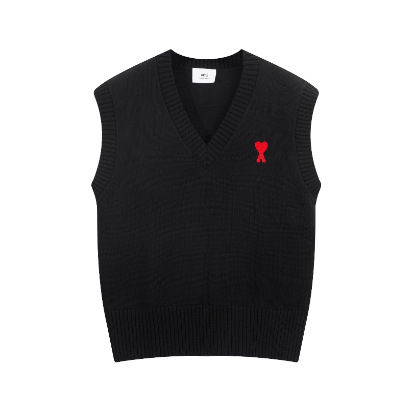 เสื้อกันหนาวแขนกุด ผ้าฝ้าย ผ้าวูลถัก ปักลายหัวใจ ขนาดเล็ก สไตล์สตรีท สําหรับผู้ชาย และผู้หญิง - รูปที่ 2