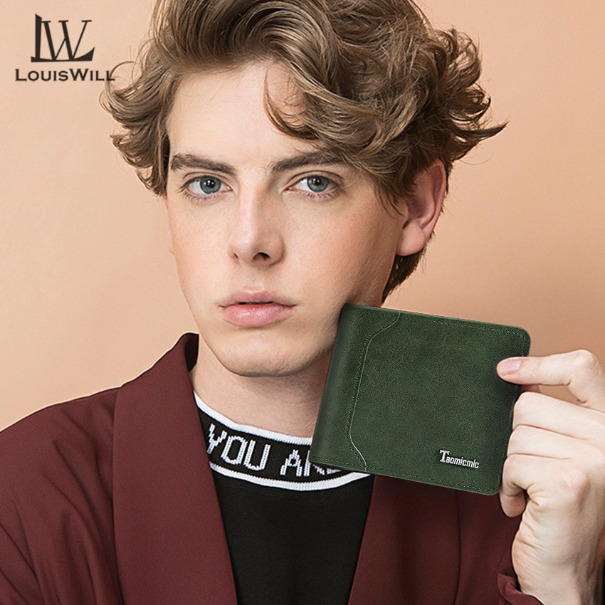 Louiswill กระเป๋าสตางค์ หนัง PU ใบสั้น ใส่บัตรได้หลายใบ อเนกประสงค์ สไตล์เรโทร สําหรับผู้ชาย