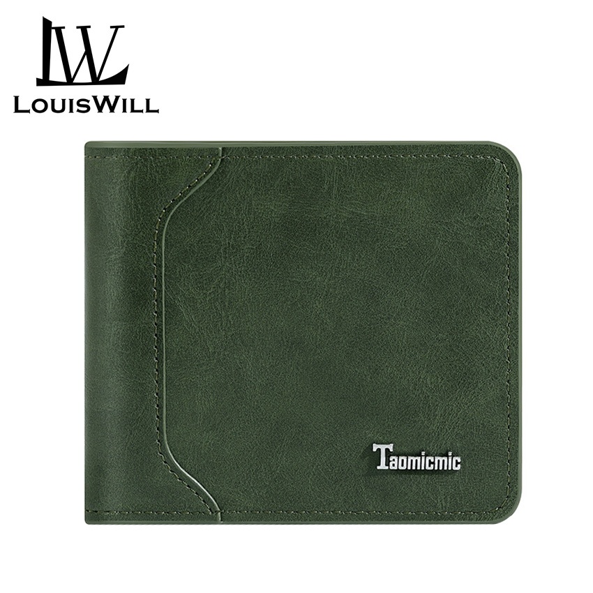 Louiswill กระเป๋าสตางค์ หนัง PU ใบสั้น ใส่บัตรได้หลายใบ อเนกประสงค์ สไตล์เรโทร สําหรับผู้ชาย