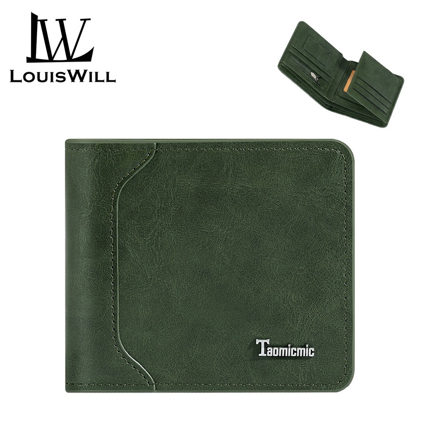 Louiswill กระเป๋าสตางค์ หนัง PU ใบสั้น ใส่บัตรได้หลายใบ อเนกประสงค์ สไตล์เรโทร สําหรับผู้ชาย