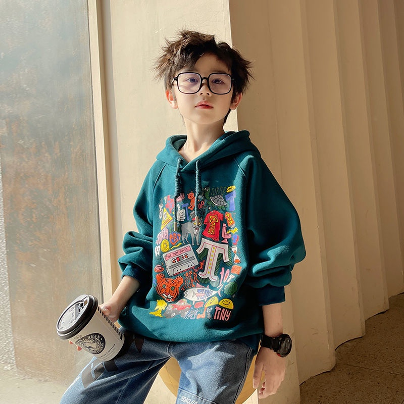 【พร้อมส่ง】เสื้อกันหนาวเด็กมีฮู้ด เสื้อฮู้ดกีฬาผ้าฝ้ายลายการ์ตูนสัตว์ ขนาดเหมาะกับเด็กผู้ชายอายุ 3-15 ปี เสื้อแขนยาวเด็กผู้ชาย