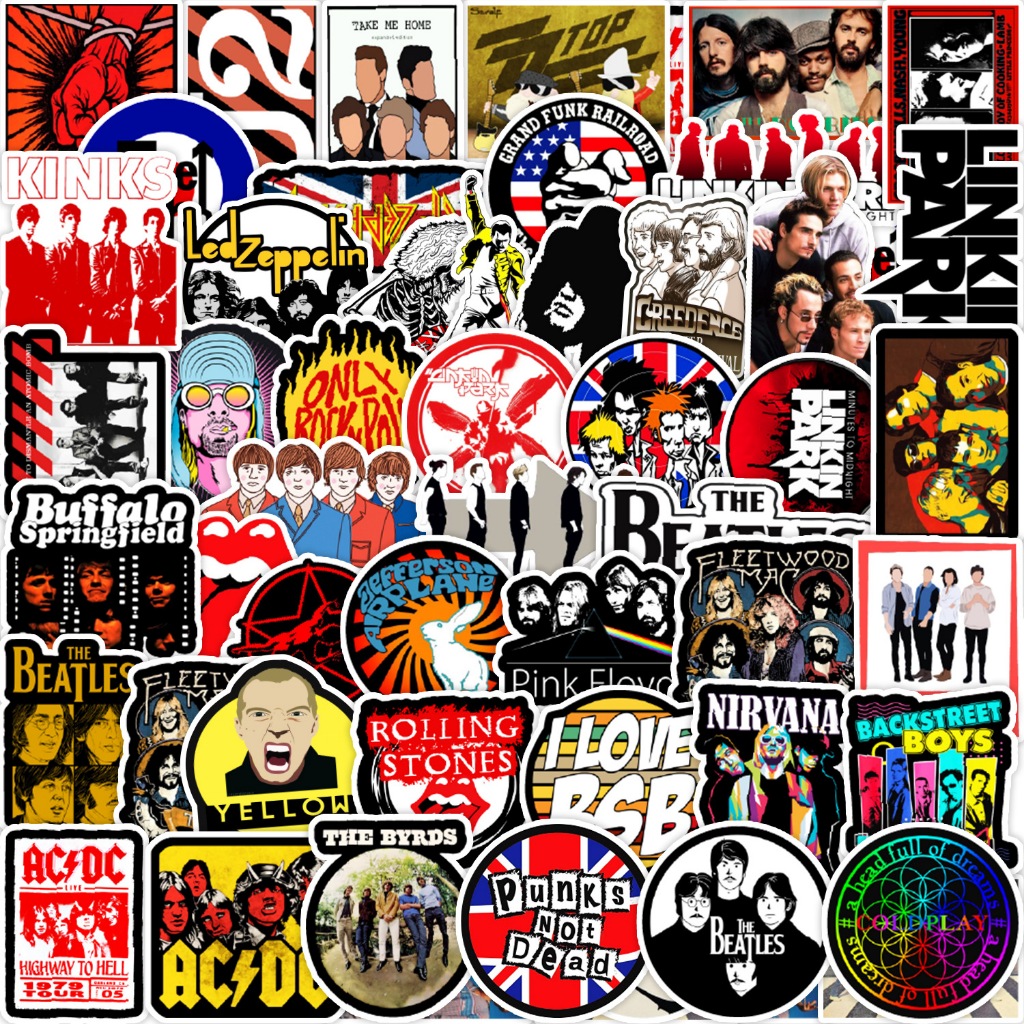 50 ชิ้น Rock N Roll Bands สติ๊กเกอร์กันน้ําสําหรับกระเป๋าเดินทาง/แล็ปท็อป/โทรศัพท์/รถ/ผนัง