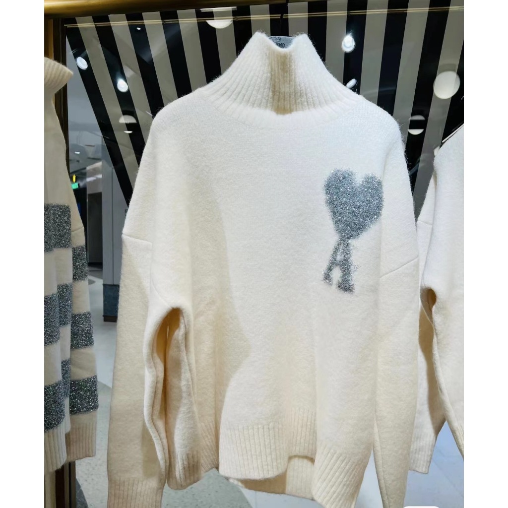 พร้อมส่ง ใหม่ เสื้อกันหนาว คอสูง ผ้าถัก ทรงหลวม สีเงิน แฟชั่นฤดูใบไม้ร่วง ฤดูหนาว