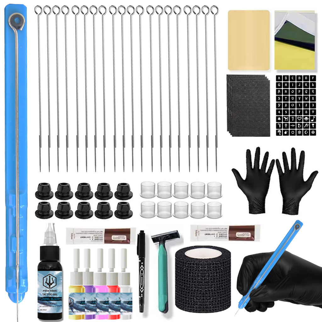 ชุดปากกาสักมือ พร้อมหมึก 6 ชิ้น เข็มสัก 20 ชิ้น และปากกาสัก DIY