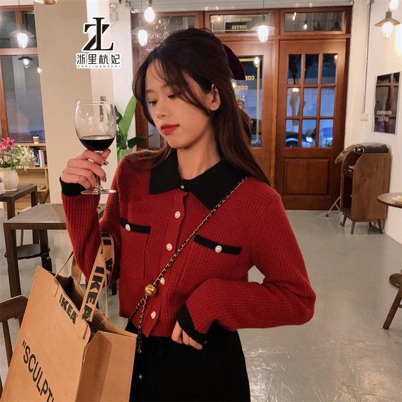 ZHELIHANGFEI เสื้อกันหนาวแขนยาวสีแดงสไตล์วินเทจสำหรับผู้หญิง เสื้อกันหนาวแขนยาวสีแดงสไตล์วินเทจสำหรับผู้หญิง เสื้อกันหนาวแขนยาวสีแดงสไตล์วินเทจสำหรับผู้หญิง