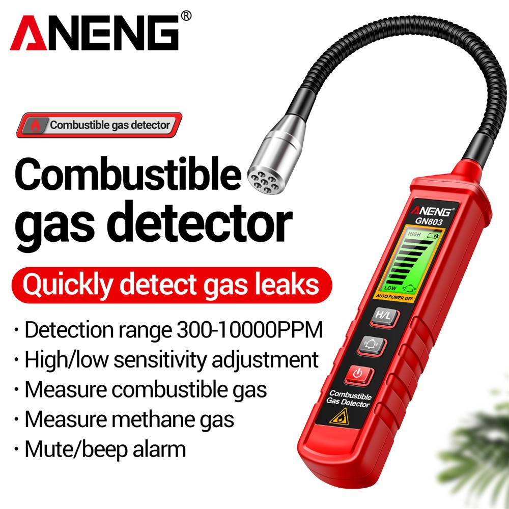 Aneng GN803 เครื่องตรวจจับแก๊สรั่ว -10~60℃/20~80% Rh เครื่องวัดเซนเซอร์แก๊ส หน้าจอ LCD พร้อมเสียงเตือน