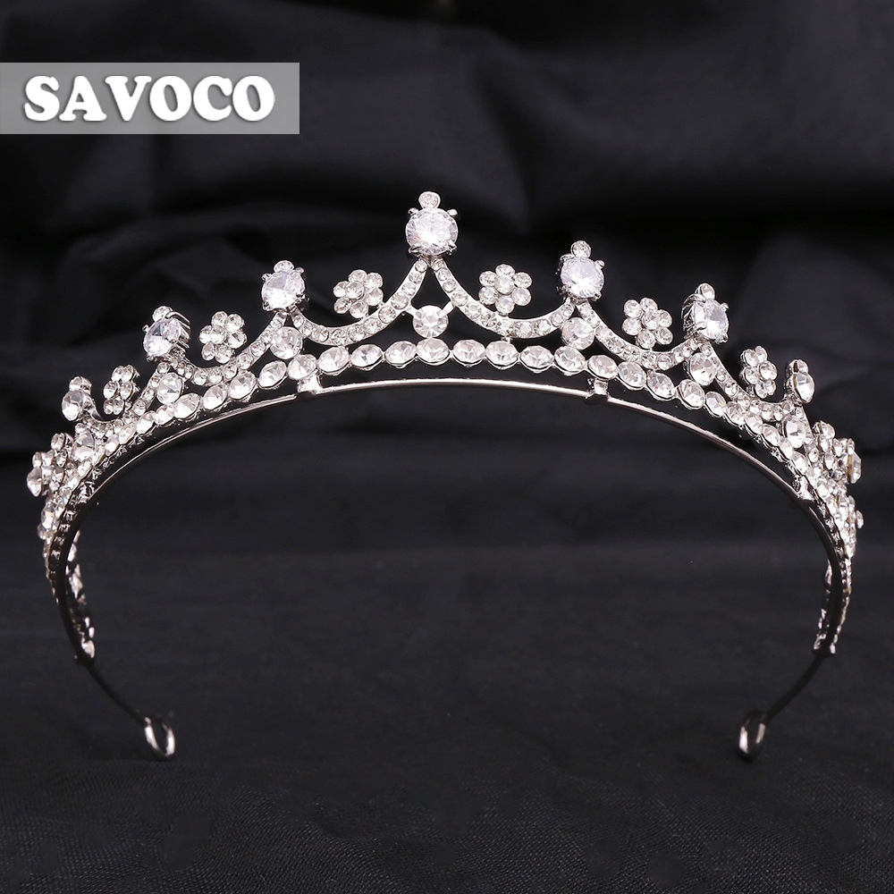 Savoco มงกุฎดอกไม้ สีเงิน พลอยเทียม มงกุฎเจ้าหญิง วันเกิด เด็ก มงกุฎ หมวกกันน็อก แฟชั่น เครื่องประดับผม SH112