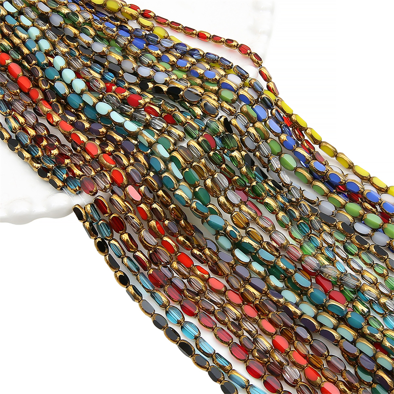 3x5 มม.4x6 มม.แก้วตัดคริสตัล Gold Border ข้าวลูกปัดสําหรับเครื่องประดับทํา DIY สร้อยข้อมือสร้อยคออุปกรณ์เสริม