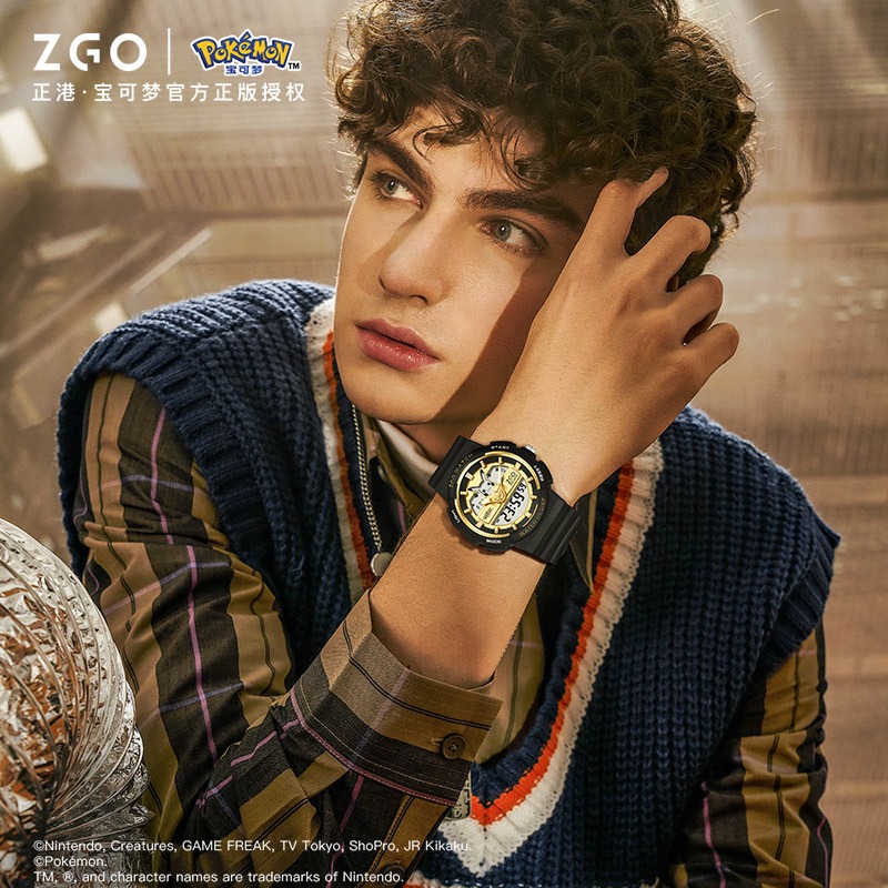 ZGO x Pokémon Pikachu นาฬิกาเด็ก ฟังก์ชั่นโครโนกราฟ-ปลุกสั่น ดีไซน์สปอร์ต นาฬิกาอิเล็กทรอนิกส์กันน้ำ 8631