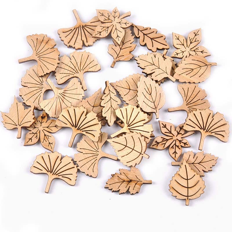50 ชิ้น 20-30 มิลลิเมตรผสมใบไม้ธรรมชาติชิ้นงานฝีมือสําหรับ DIY Scrapbooking Handmade ยังไม่เสร็จไม้ Embellishments ตกแต่งบ้าน MT2597
