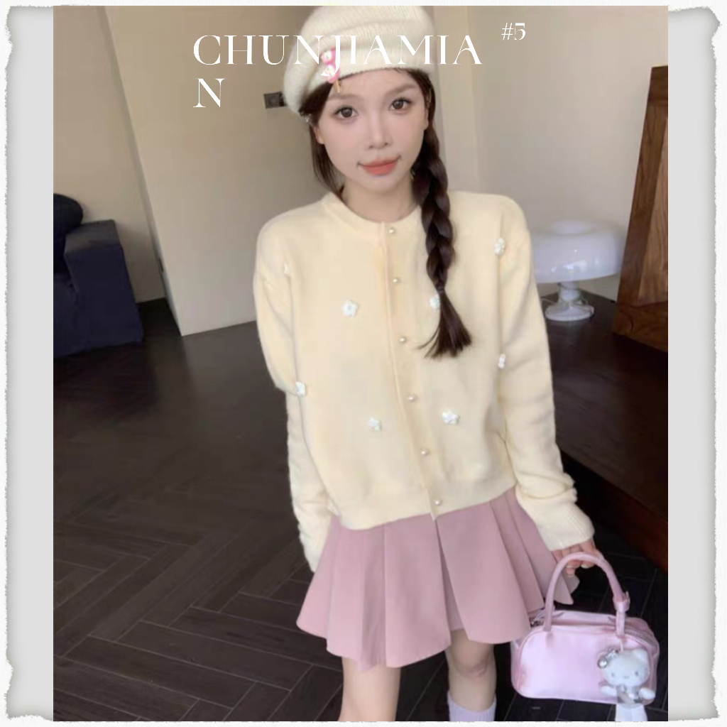 Chunjiamian เสื้อกันหนาวคาร์ดิแกน ผ้าถัก สไตล์ญี่ปุ่น แฟชั่นฤดูใบไม้ร่วง 2023