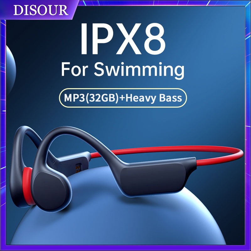Disour หูฟังบลูทูธไร้สาย IPX8 เครื่องเล่น MP3 กันน้ํา พร้อมไมโครโฟน สําหรับว่ายน้ํา ดําน้ํา