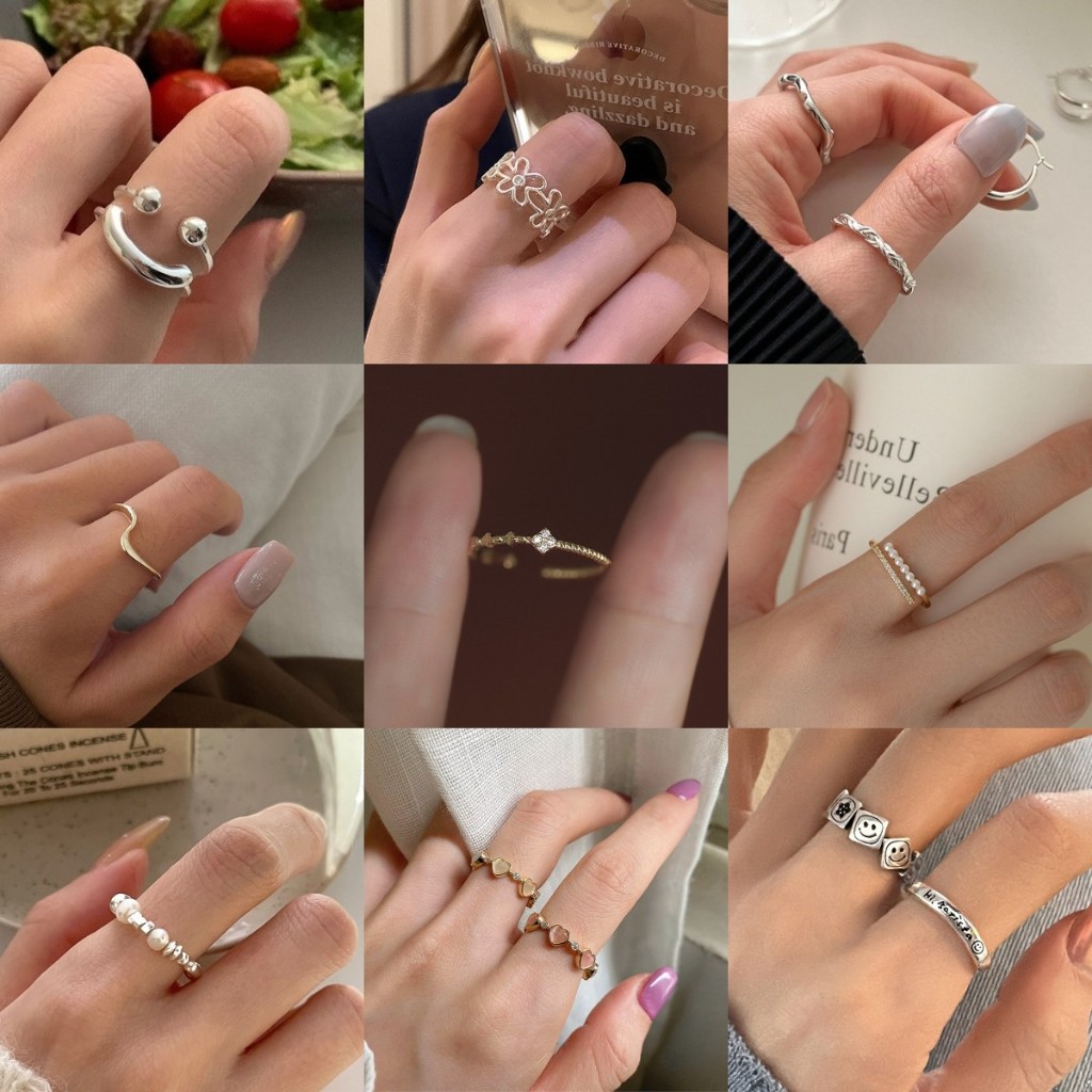 Love2self KRJZ ใหม่เกาหลี Minimalist แหวนผู้หญิง Cincin Wanita หญิงเพิร์ลเพทายดอกไม้แหวนคอลเลกชัน