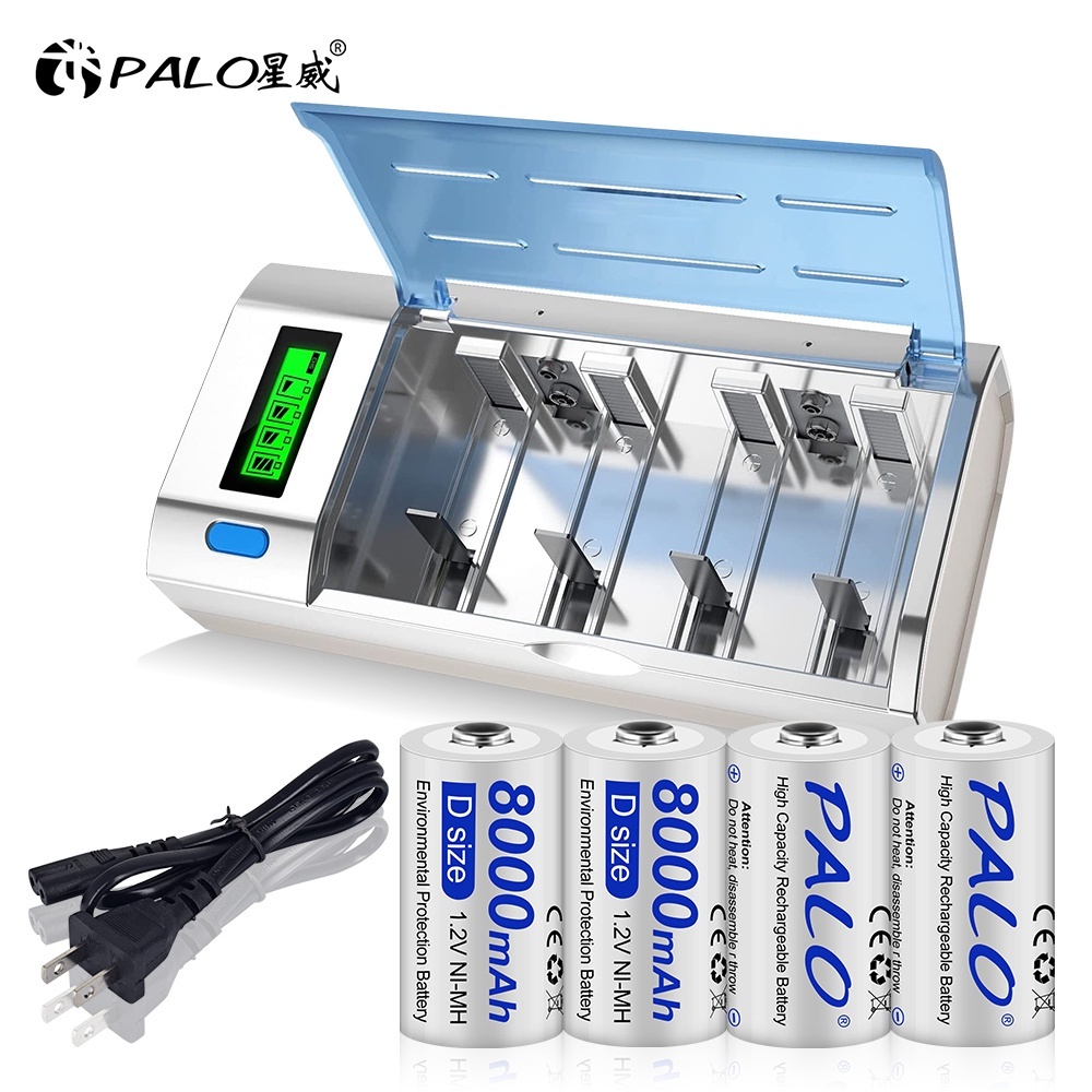 Palo เครื่องชาร์จแบตเตอรี่ 4 ช่อง 1.2v ถ่านชาร์จ หน้าจอ LED NiMH/NiCD AA/AAA/C/D/9V แบบชาร์จไฟได้แบตเตอรี่