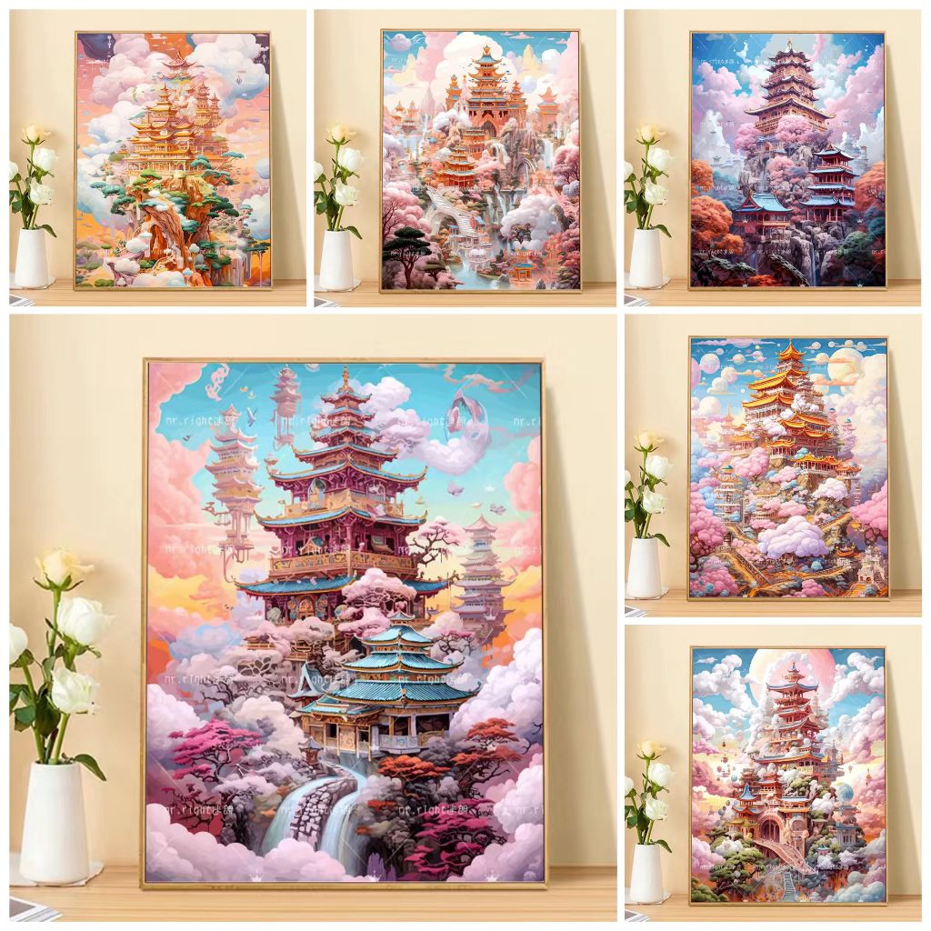 JINYOU(30*40/40*50 ซม.) ระบายสีตามตัวเลข ห้องนอน ภาพติดผนัง ภาพระบายสีตามตัวเลข ภาพวาดสีอะคิลิก หยุนติง เทียนกง