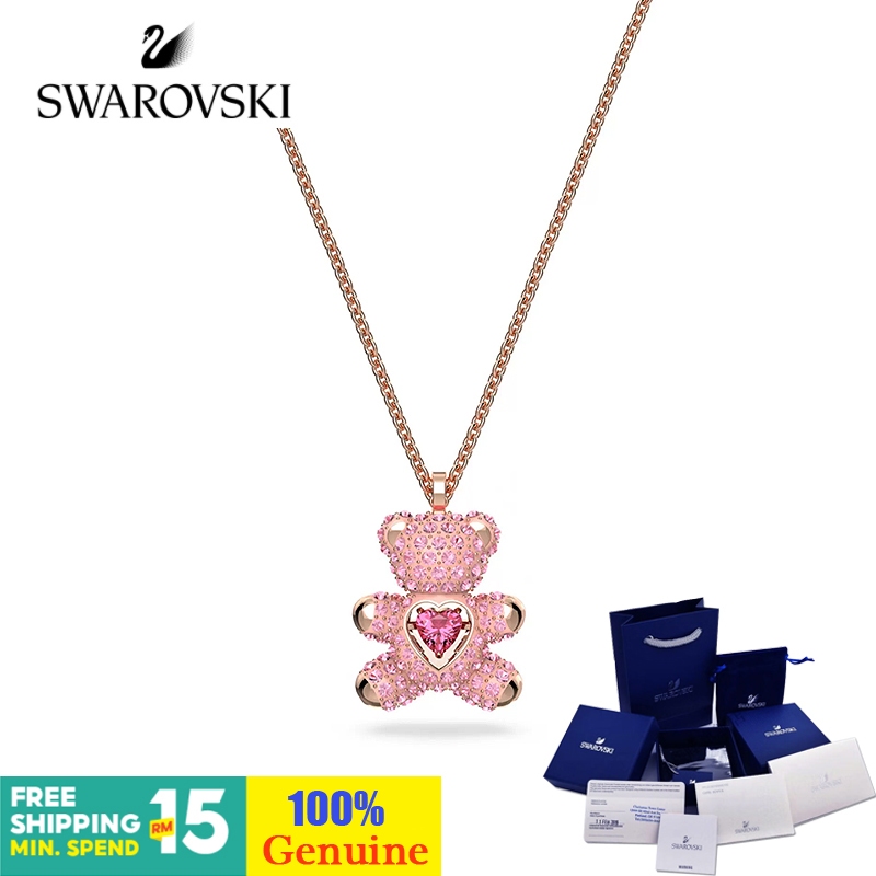 Swarovski สร้อยคอโซ่เงิน จี้รูปหงส์ หมีเท็ดดี้ ไม่จางหาย เครื่องประดับ สําหรับผู้หญิง ของขวัญวันเกิด