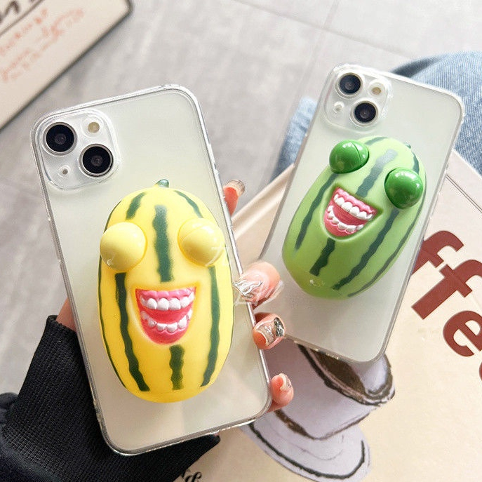 เคสโทรศัพท์มือถือ กันกระแทก ลายแตงโม หน้ายิ้ม 3D คลายเครียด สําหรับ iPhone 11 11 12 13 14 15 Pro Max X XR XS XSMax 6 7 8 Plus