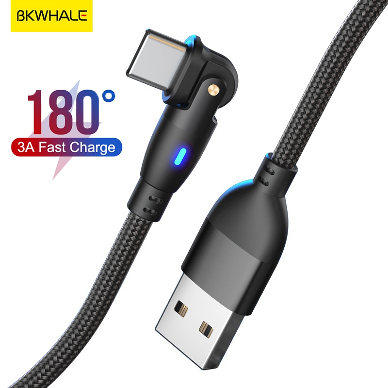 Bkwhale 180° สาย USB Type C 60W สายชาร์จเร็ว 1 ม. / 2 ม. สายเคเบิลข้อมูลสําหรับ Samsung Xiaomi Poco สายชาร์จ