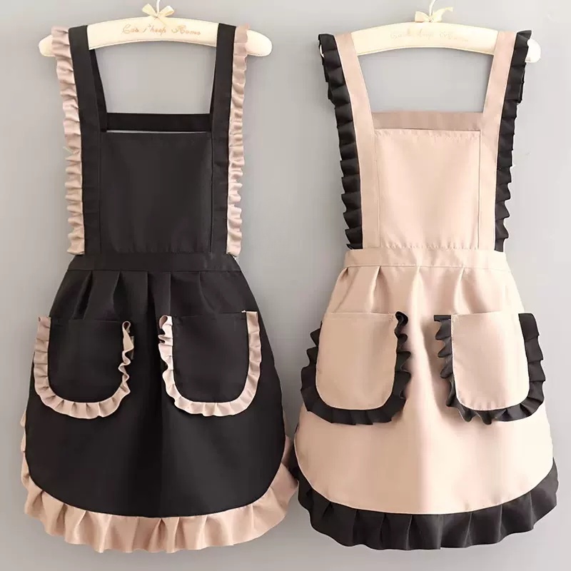 พร้อมส่ง ผ้ากันเปื้อน 2023ใหม่กันน้ำและระบายอากาศผ้ากันเปื้อนสไตล์เจ้าหญิงที่กำหนดเองพิมพ์เอวสั้นหญิงทำงานทำเล็บทำอาหารที่บ้าน
