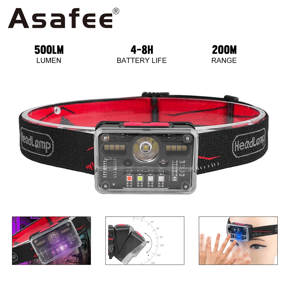 Asafee M006 ไฟหน้า LED ตรวจจับแมนนวล สว่างมาก พร้อมแบตเตอรี่ในตัว พลังงานสูง หลากสี สําหรับตกปลา กลางแจ้ง
