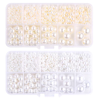 [3-14 มม.] ชุดกล่องลูกปัดไข่มุก ABS สีขาว สีเบจ 10 ช่อง สําหรับทําสร้อยข้อมือ DIY
