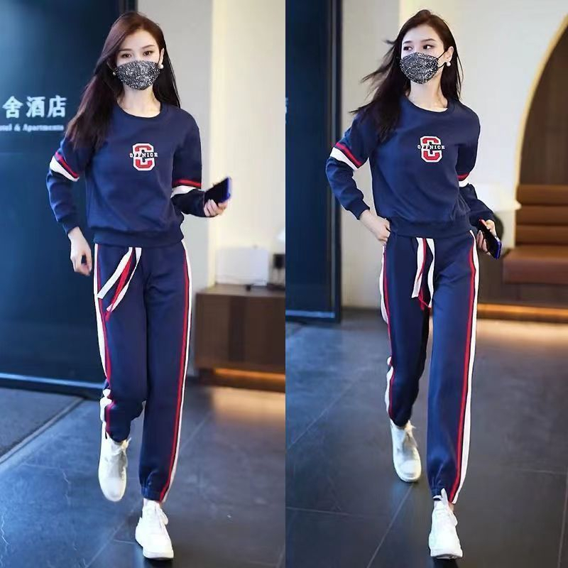 ชุดเสื้อเบลาส์แขนยาว คอกลม และกางเกงขายาว เอวสูง พิมพ์ลายตัวอักษร ทรงหลวม สําหรับผู้หญิง จํานวน 2 ชิ้น #778