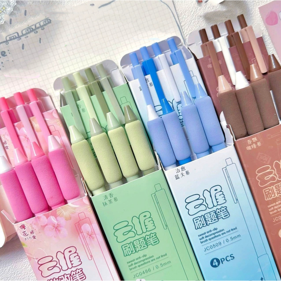 ((แพ็กละ 4 ชิ้น) ปากกาเจล 0.5 มม. สีดํา ป้องกันรังสียูวี สําหรับนักเรียน