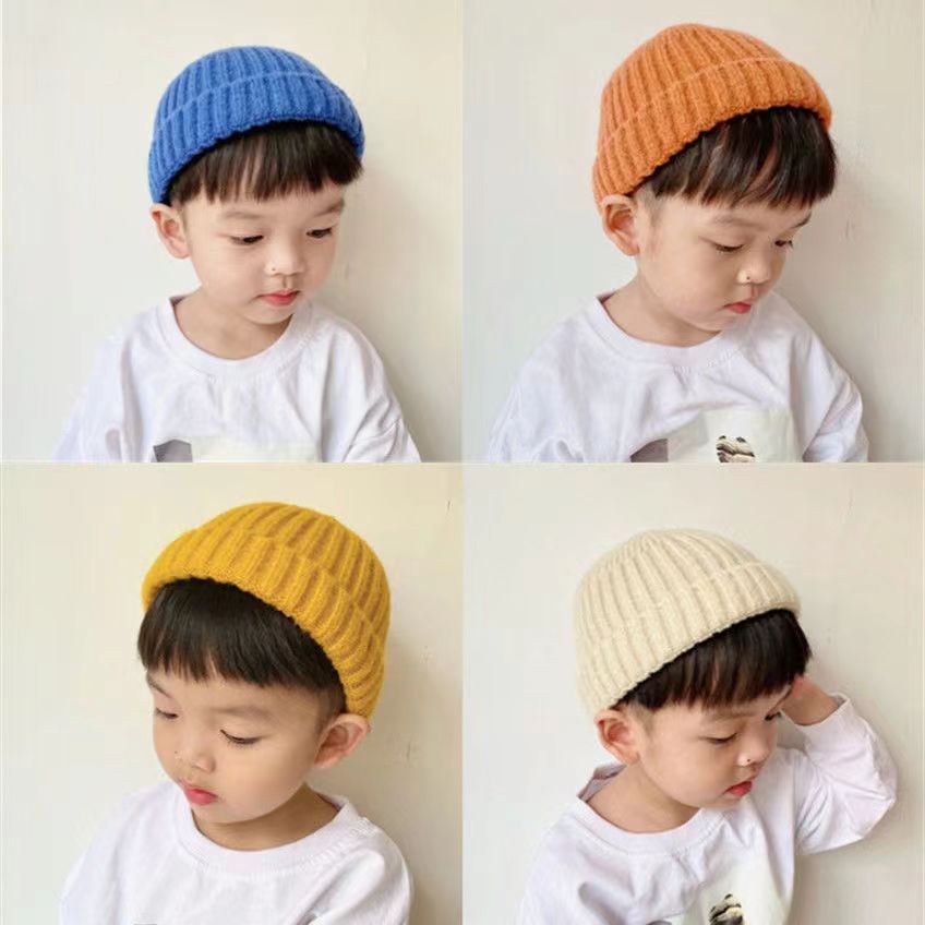หมวกถัก ผ้าวูล ให้ความอบอุ่น สีพื้น เข้ากับทุกการแต่งกาย แฟชั่นฤดูหนาว สไตล์เกาหลี สําหรับเด็กผู้ชาย และผู้หญิง