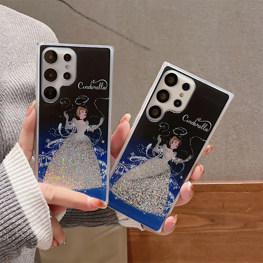 เคสโทรศัพท์มือถือแบบนิ่ม TPU ใส มีทรายไหล แต่งกลิตเตอร์ ลายการ์ตูนเจ้าหญิงดิสนีย์ สําหรับ Samsung Galaxy S22 S23 Plus S24 Ultra S21 FE