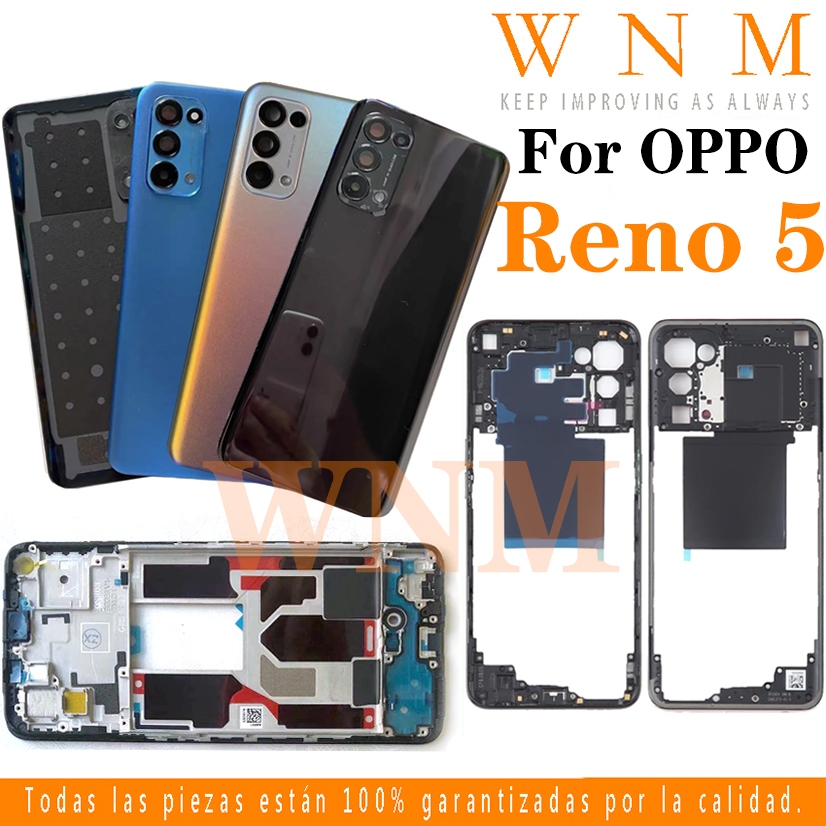 ใหม่สําหรับ OPPO Reno 5 5G Reno5 CPH2145 LCD กรอบด้านหน้า Bezel ฝาหลังแบตเตอรี่ + กรอบกลาง + ชิ้นส่วนกรอบรูปกล้องด้านหลังกรณีที่อยู่อาศัยศูนย์แชสซี + ปุ่ม