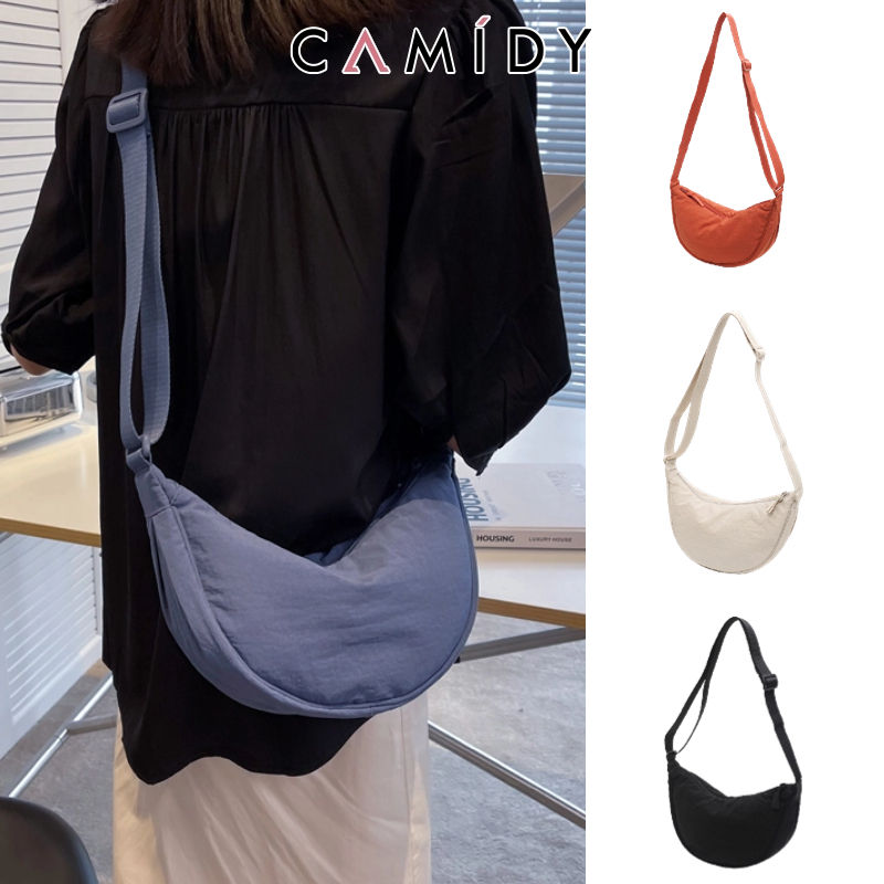 Camidy กระเป๋าสะพายไหล่ผู้หญิงไนลอนทรงเกี๊ยว กระเป๋าสะพายไหล่อเนกประสงค์สำหรับผู้หญิง