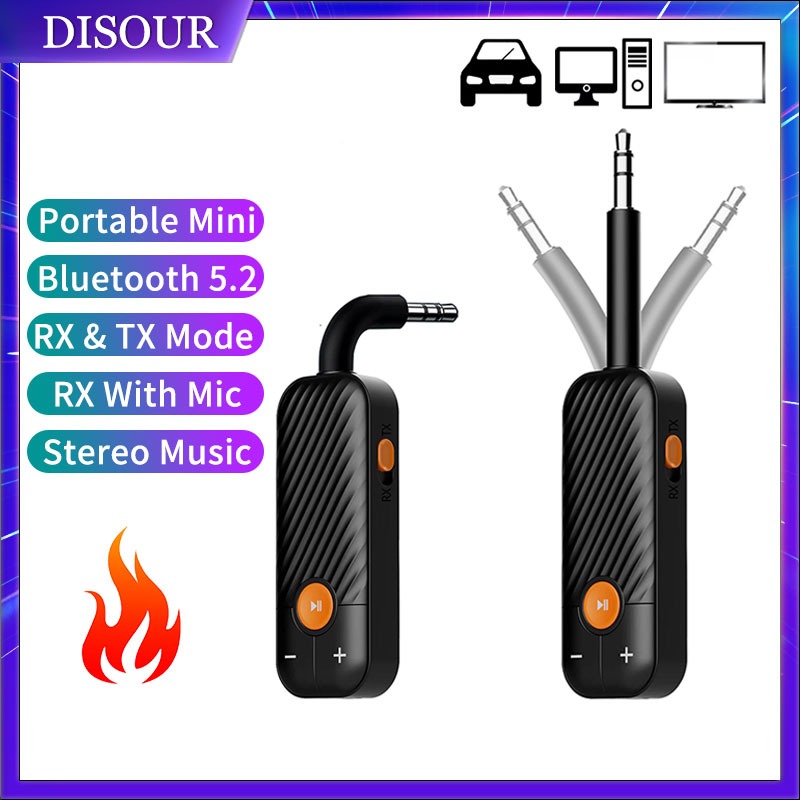 Disour 2 in 1 อะแดปเตอร์รับส่งสัญญาณเสียงสเตอริโอ บลูทูธ 5.2 AUX ไร้สาย 3.5 มม. สําหรับหูฟัง ทีวี รถยนต์