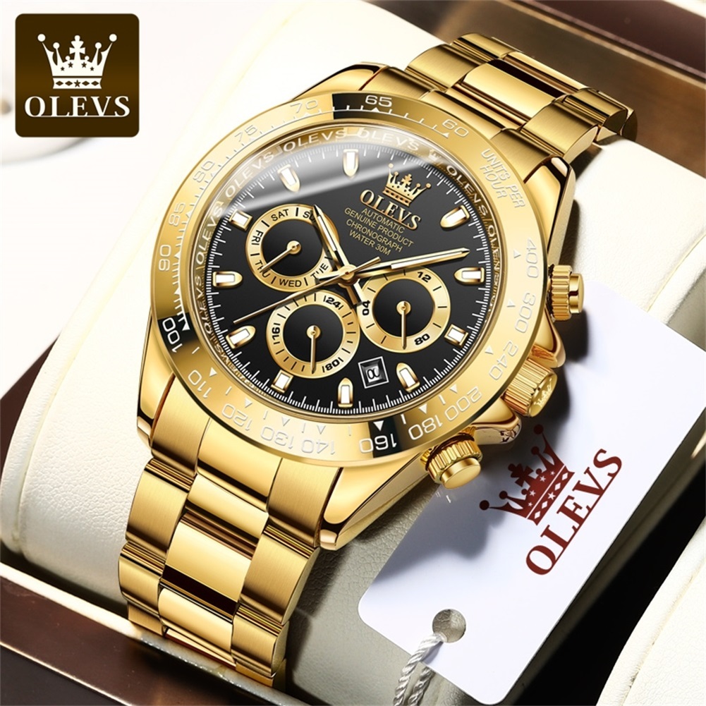 OLEVS นาฬิกาผู้ชาย กันน้ำ 100% เรืองแสง ปฏิทิน สายแสตนเลส นาฬิกาข้อมือ กลไก แฟชั่น นาฬิกาชาย ของขวัญ