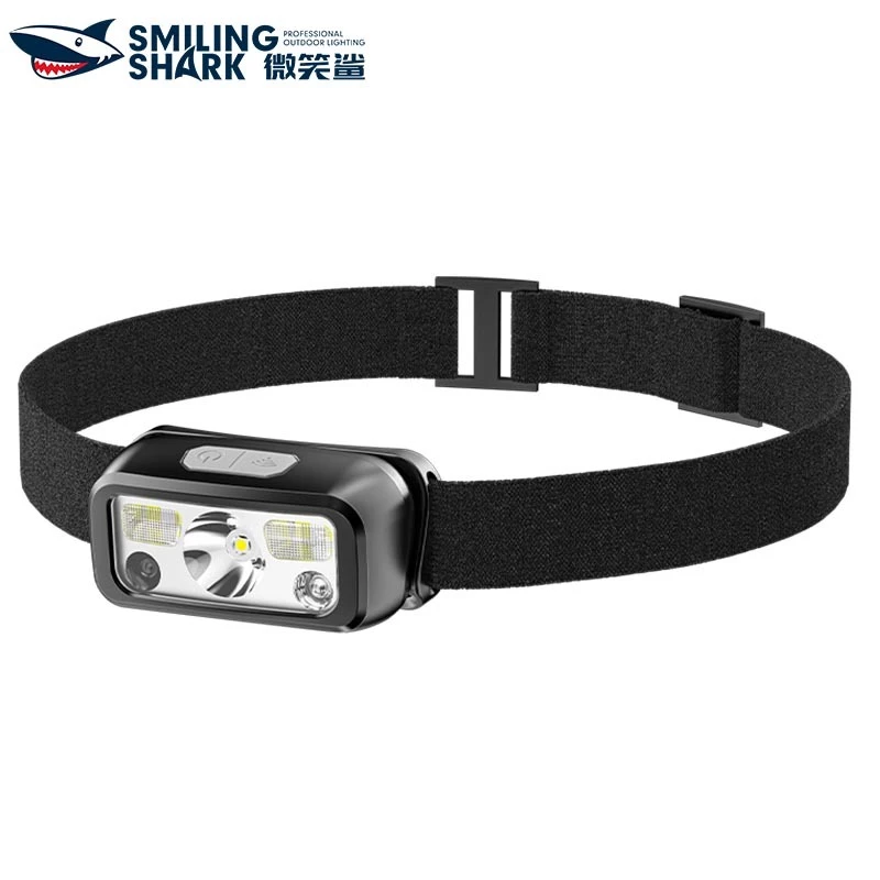 Smilingshark TD0144 ฉายคาดหัว LED ไฟหน้าแบบเซนเซอร์ ไฟหน้าแบบชาร์จไฟได้ 6 โหมดแสงสีขาว/สีแดงไฟฉายคาดศีรษะที่แข็งแกร่งน้ำหนักเบากันน้ำสำหรับทำงานตกปลาตั้งแคมป์ขี่จักรยานปีนเขา