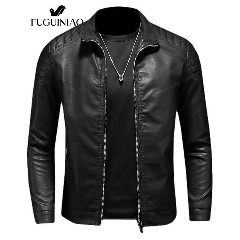 Fuguiniao เสื้อแจ็กเก็ตหนัง PU ทรงสลิมฟิต แฟชั่นฤดูใบไม้ผลิ และฤดูใบไม้ร่วง สําหรับผู้ชาย 2023